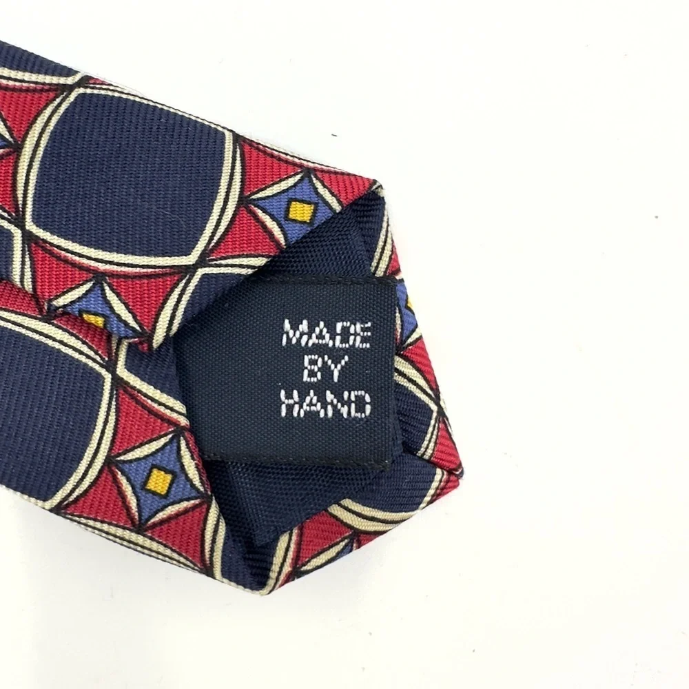 Polo Ralph Lauren Vintage Silk Tie Blue Red Yellow Cream Geometric Made In USA